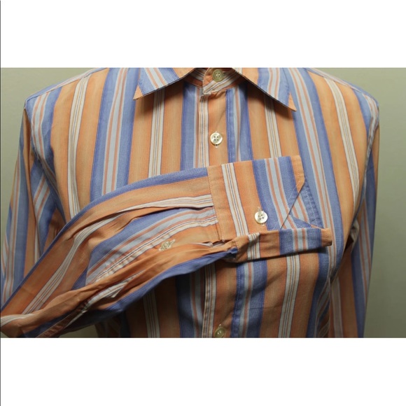 Kenneth Cole Women Orange Stripe Long Sleeve Dress Shirt Italy Made Small Cotton - Picture 6 of 9